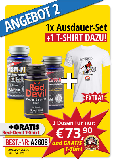  August-Angebot 2: je 1 Dose  Red Devil+MSM Plus+ OxxiWin plus Gratis Shirt