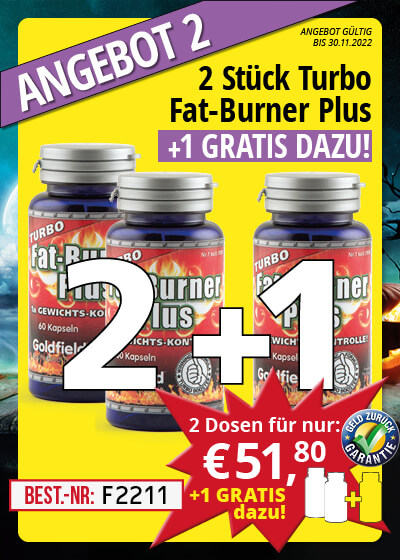  November-Angebot 2:   Turbo Fat-Burner Plus  2 Dosen + 1 gratis dazu 
