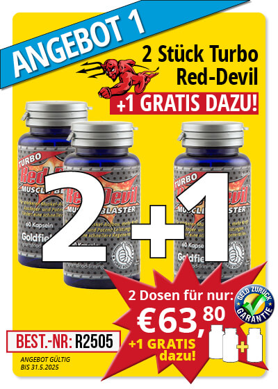  Mai-Angebot 1:  Turbo Red-Devil 2+1 Dose gratis sowie 1 Dose Enzym Plus gratis dazu