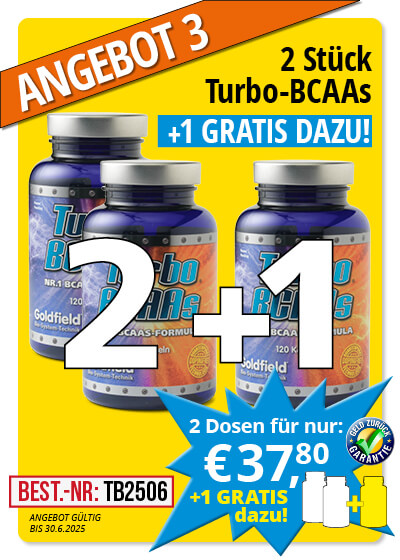  Juni-Angebot 3:  Turbo BCAAs 2 + 1 Dose gratis dazu     